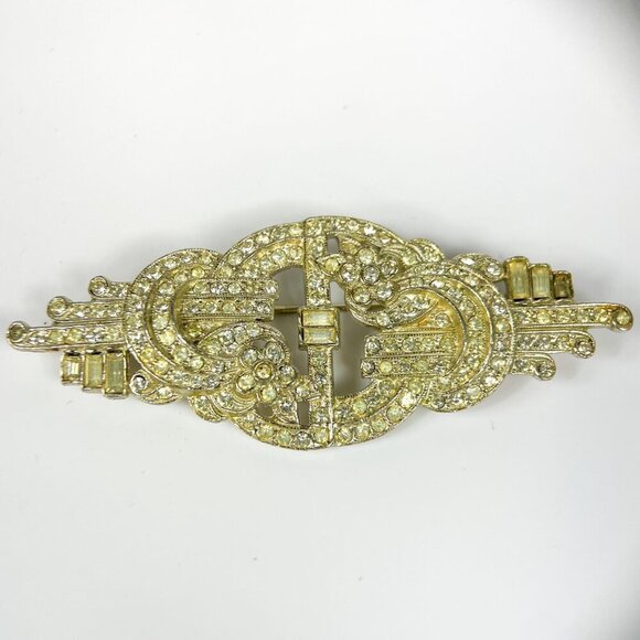 Vintage Art Deco Gold-Tone Rhinestone Brooch Intricate Knot Florals Victorian - Picture 1 of 4